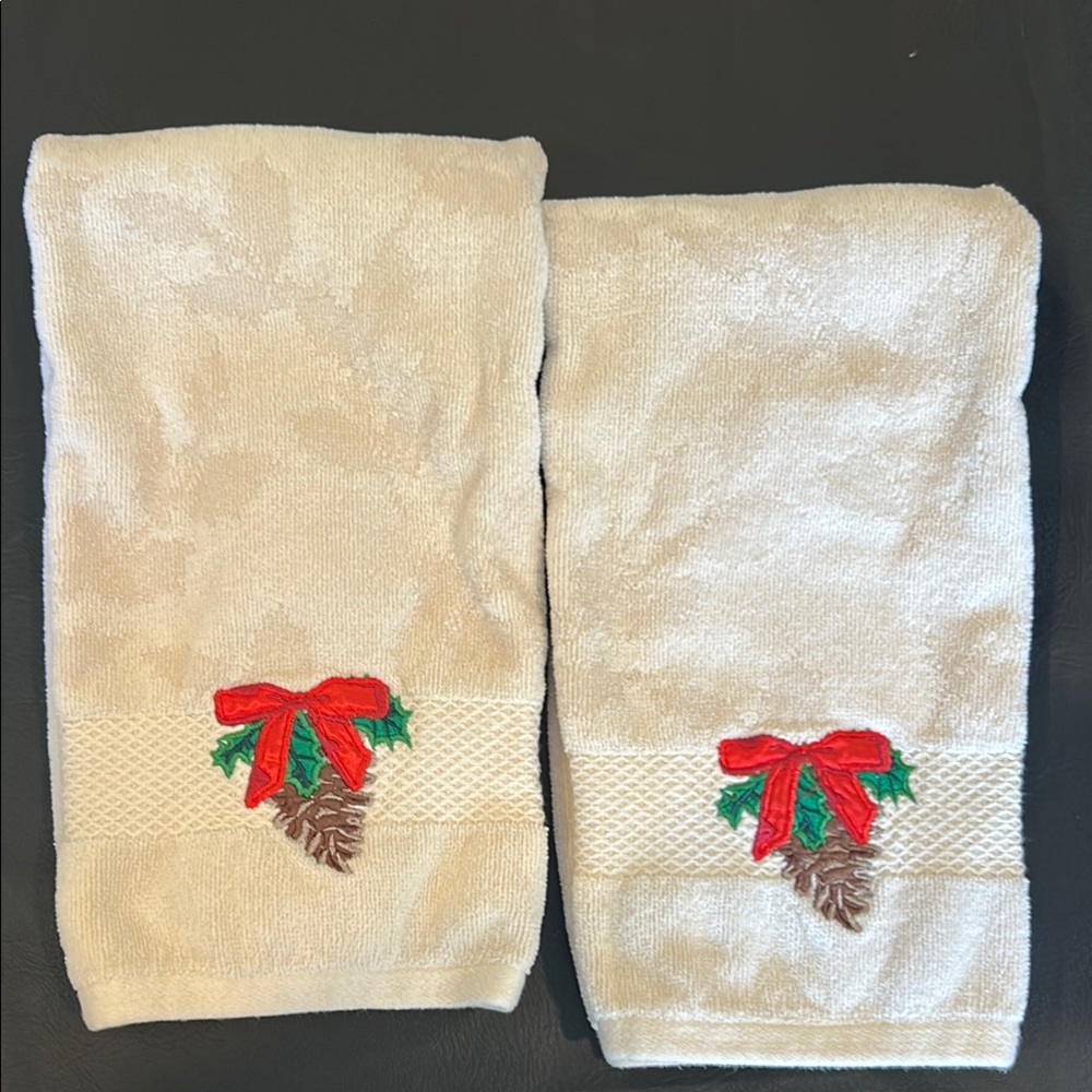 Holiday Embroidered Hand Towels - Set of 2